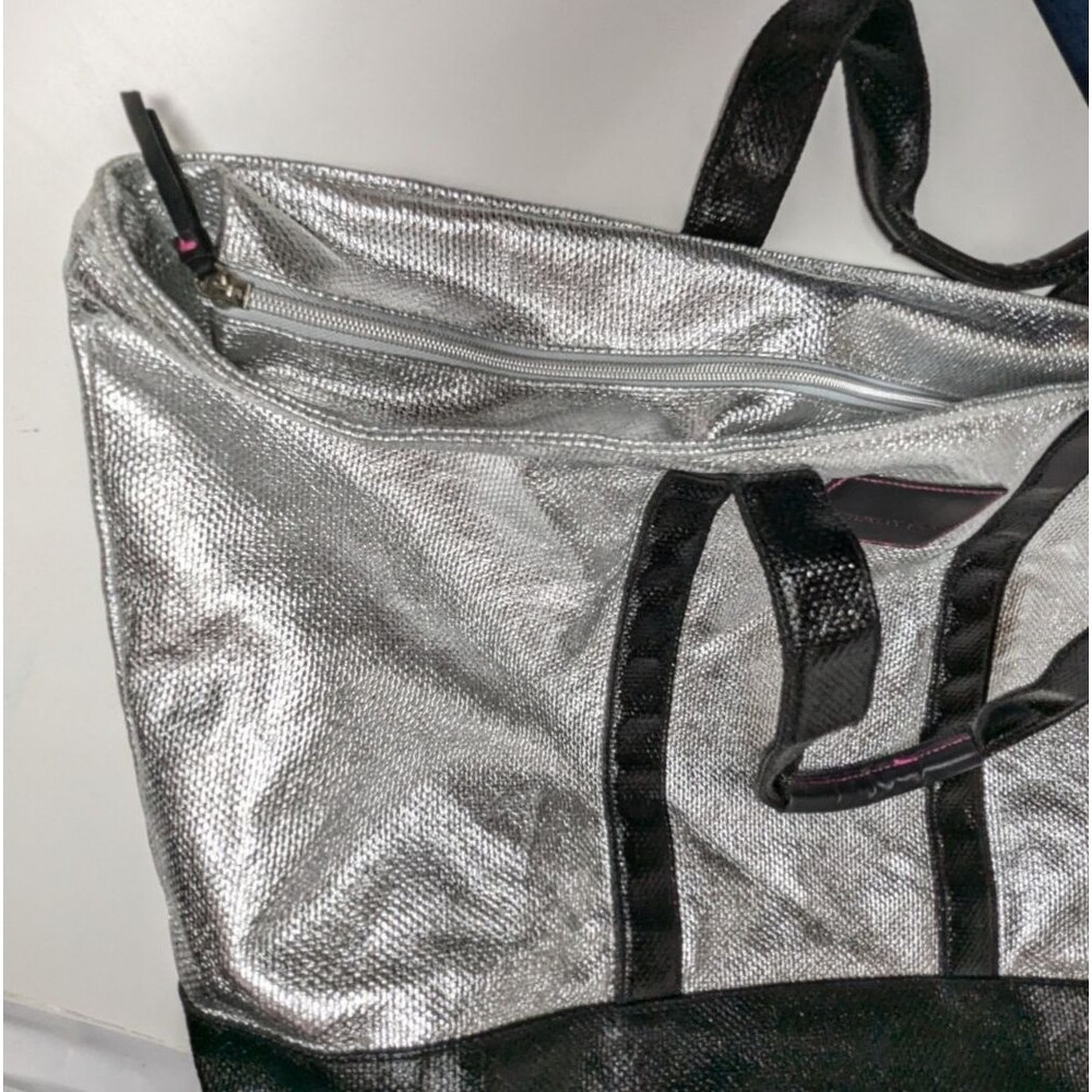 Victoria's Secret Weekender Large Tote Bag Silver 24X14 in Travel Gym Pool Beach - Picture 5 of 10